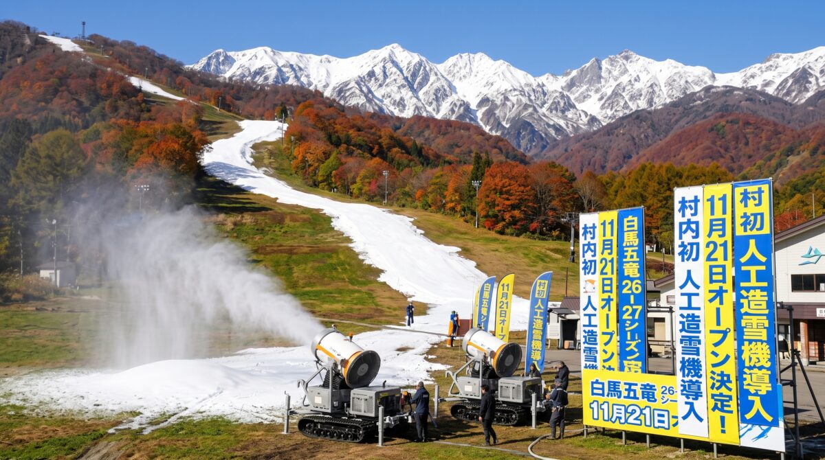 白馬五竜が人工造雪機を初導入！26-27は11月21日オープン決定
