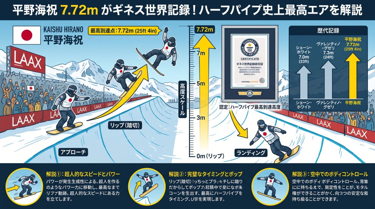 平野海祝7.72mがギネス世界記録！ハーフパイプ史上最高エアを解説